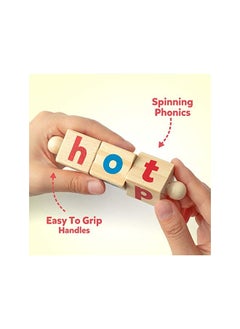 Coogam Wooden Reading Blocks Short Vowel Rods Spelling Games, Flash Cards Turning Rotating Letter Puzzle for Kids, Sight Words Montessori Spinning Alphabet Learning Toy for Preschool Boys Girls  - Image 2