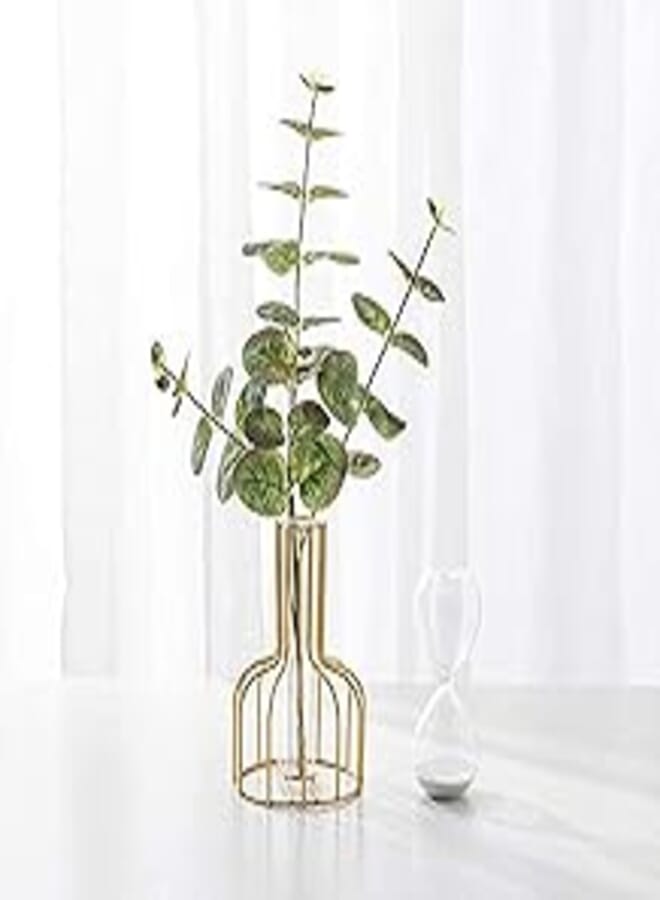 DEDC Glass Test Tube Flower Vases with Gold Metal Rack Stand, Cylinder Crystal Clear Terrariums Planter Air Plant Holder for Flowers Hydroponics Plant Centerpiece for Home Office Decoration