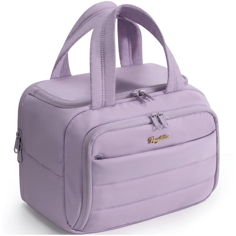 Bagstellar Travel Toiletry Bag for Women, Lightweight Large Quilted Puffy Makeup Bag Wide-open Make up Organizer Cloud Cosmetic Bag w/Handle for Traveling, Toiletries, Essentials Accessories Lavender - Image 1