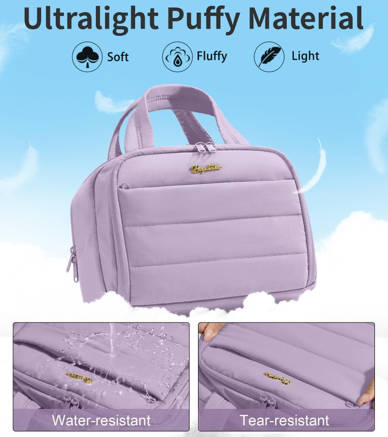 Bagstellar Travel Toiletry Bag for Women, Lightweight Large Quilted Puffy Makeup Bag Wide-open Make up Organizer Cloud Cosmetic Bag w/Handle for Traveling, Toiletries, Essentials Accessories Lavender - Image 5