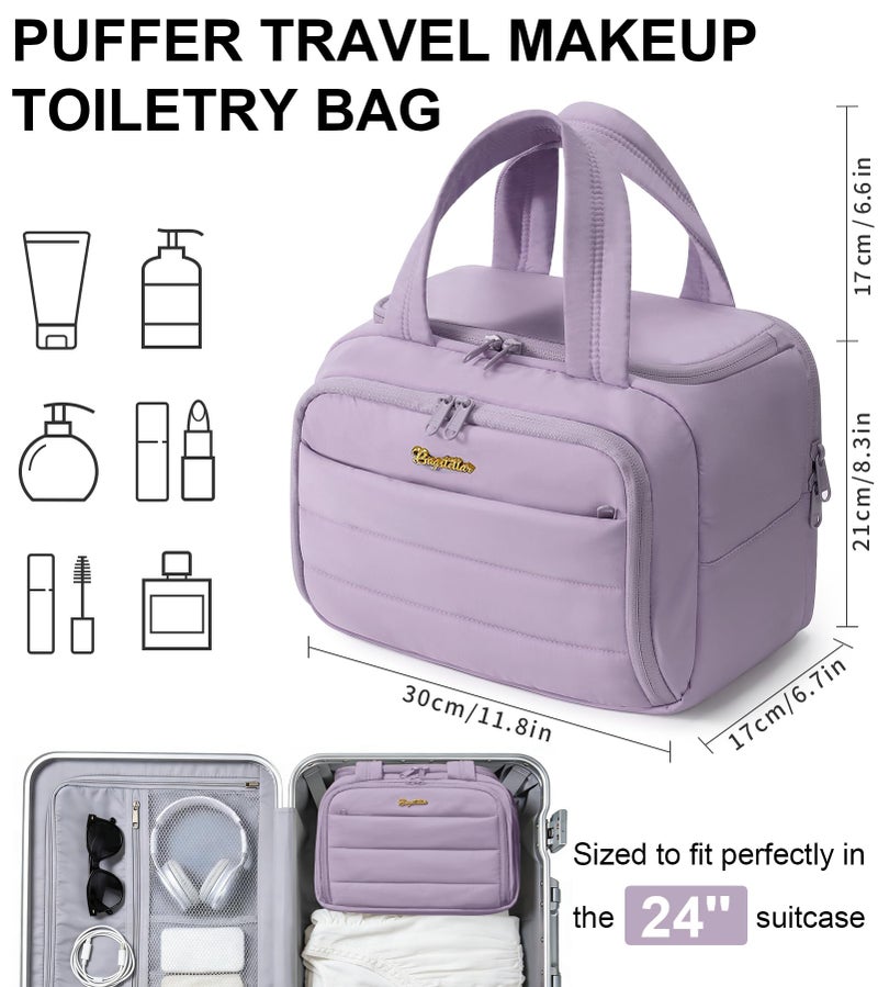 Bagstellar Travel Toiletry Bag for Women, Lightweight Large Quilted Puffy Makeup Bag Wide-open Make up Organizer Cloud Cosmetic Bag w/Handle for Traveling, Toiletries, Essentials Accessories Lavender - Image 2