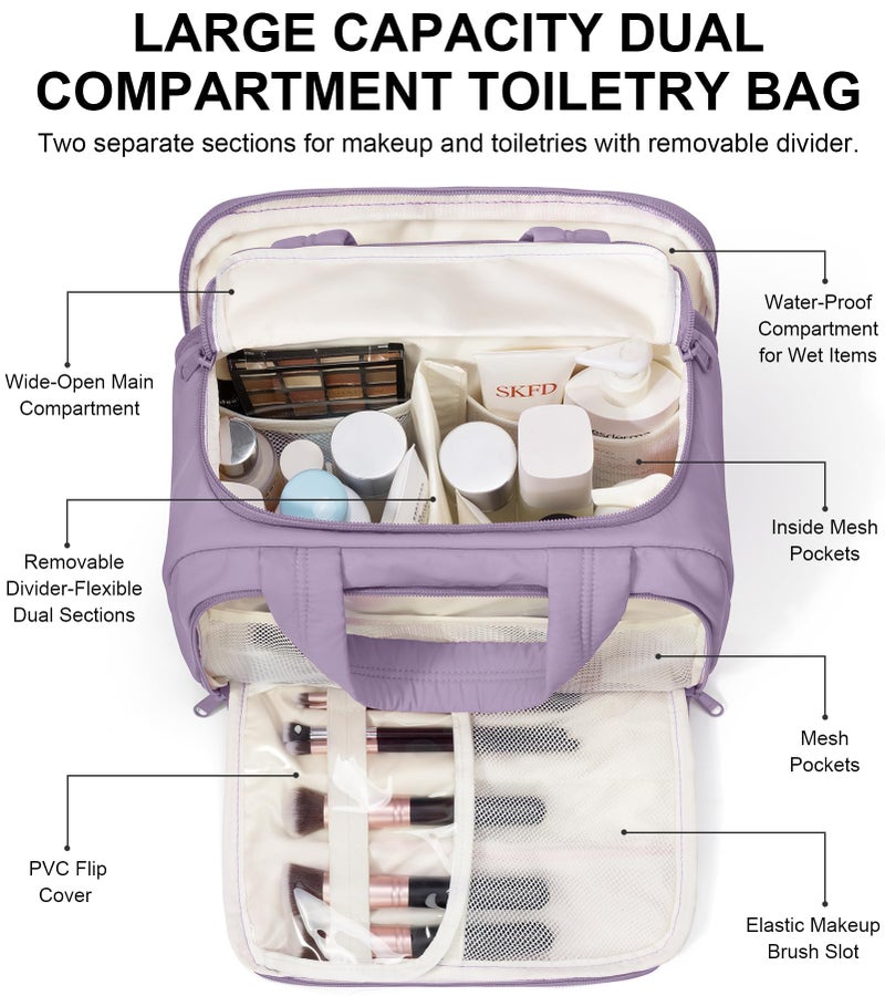 Bagstellar Travel Toiletry Bag for Women, Lightweight Large Quilted Puffy Makeup Bag Wide-open Make up Organizer Cloud Cosmetic Bag w/Handle for Traveling, Toiletries, Essentials Accessories Lavender - Image 3