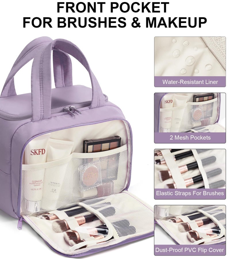 Bagstellar Travel Toiletry Bag for Women, Lightweight Large Quilted Puffy Makeup Bag Wide-open Make up Organizer Cloud Cosmetic Bag w/Handle for Traveling, Toiletries, Essentials Accessories Lavender - Image 4