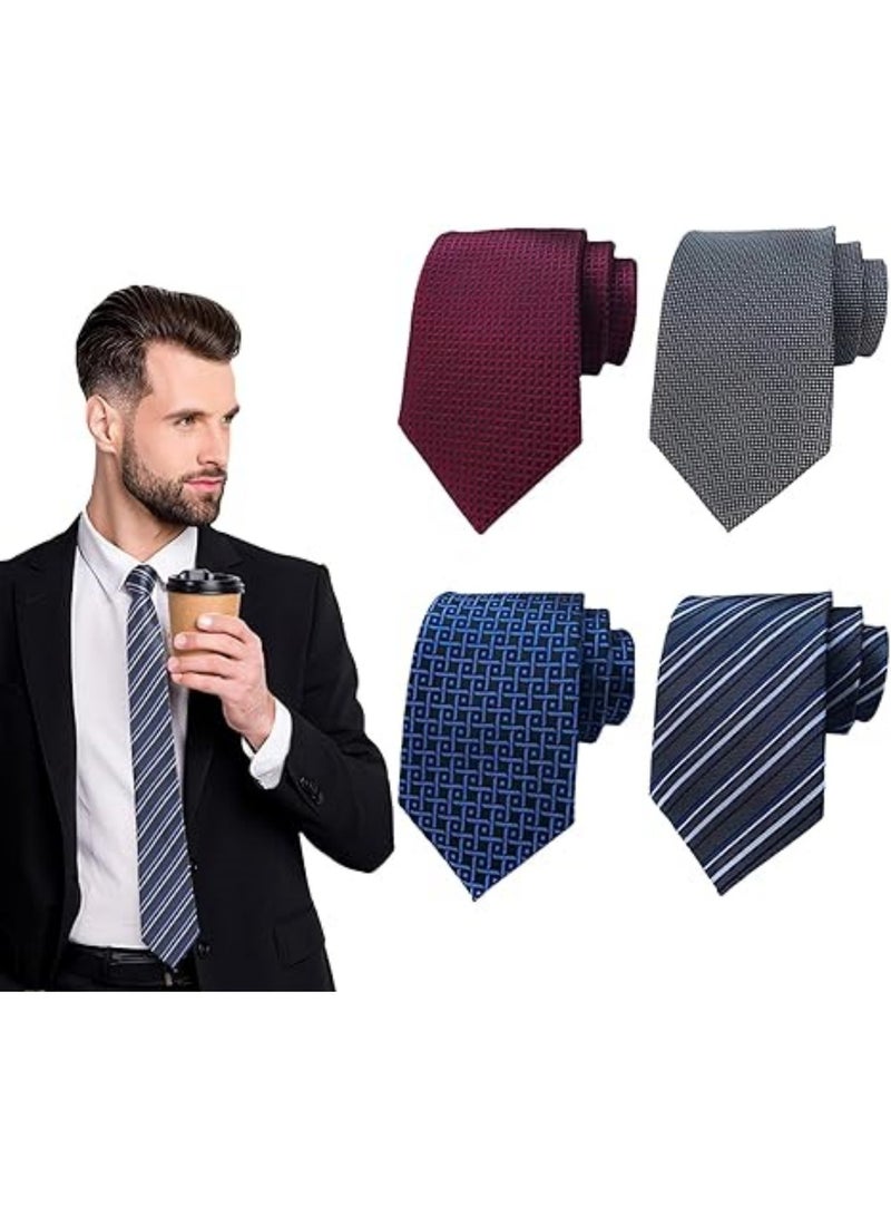 سايكفو [4 قطع] ربطة عنق رجالية كلاسيكية من الحرير، ربطة عنق منسوجة من الجاكار، صناعة يدوية رائعة، ربطة عنق لحفلات الزفاف والعريس، ربطة عنق أنيقة للاستخدام اليومي - Image 1