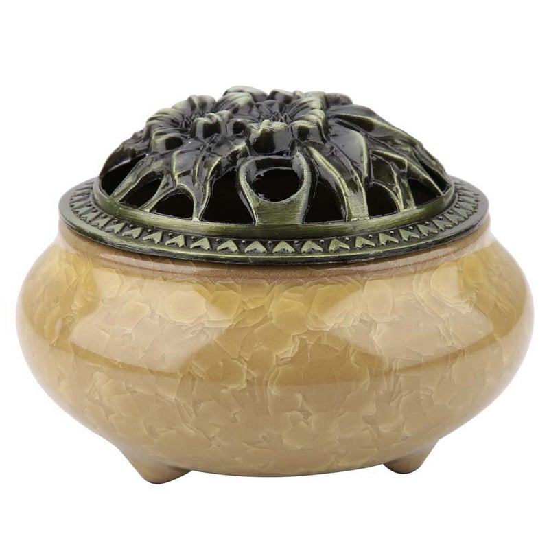 Ceramic Incense Burner: Hollow Cover Design, Multi-Incense Compatibility - Meditation & Sleep Aid, Decorative Craft for Tea Room, Bedroom, Office, Yoga Room - Image 1