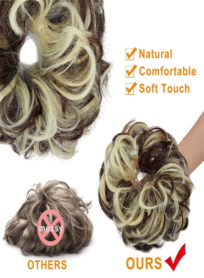OMGREAT Curly Wavy Synthetic Hair Bun Extension for Women - Updo Hairpiece Scrunchie in Black, Brown & Blonde Mix - Image 3