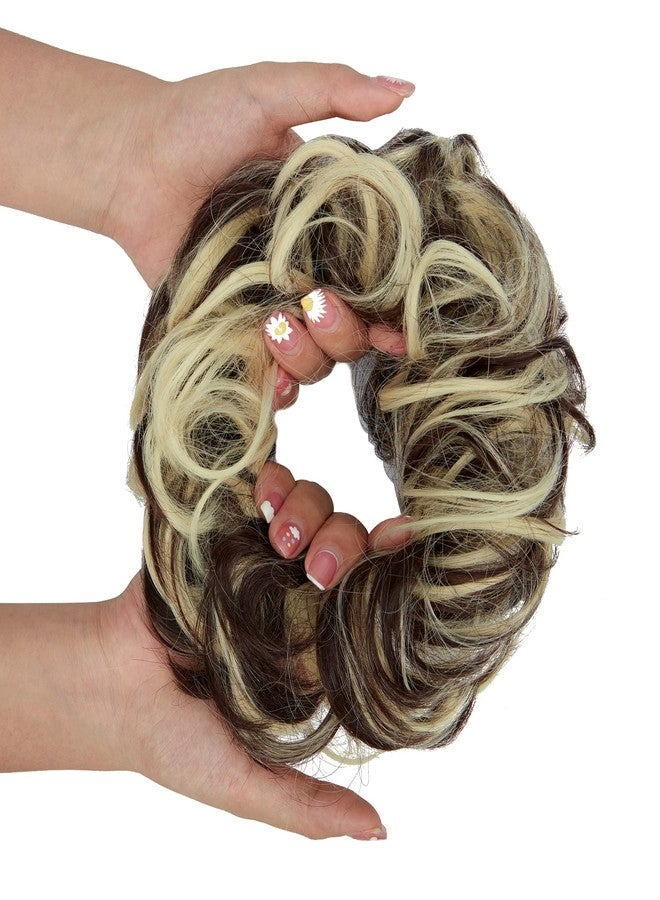 OMGREAT Curly Wavy Synthetic Hair Bun Extension for Women - Updo Hairpiece Scrunchie in Black, Brown & Blonde Mix - Image 1