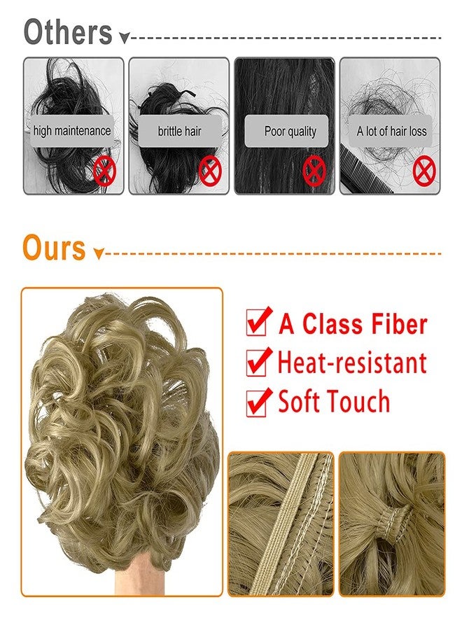 OMGREAT Curly Wavy Synthetic Hair Bun Extension for Women - Updo Hairpiece Scrunchie in Black, Brown & Blonde Mix - Image 4