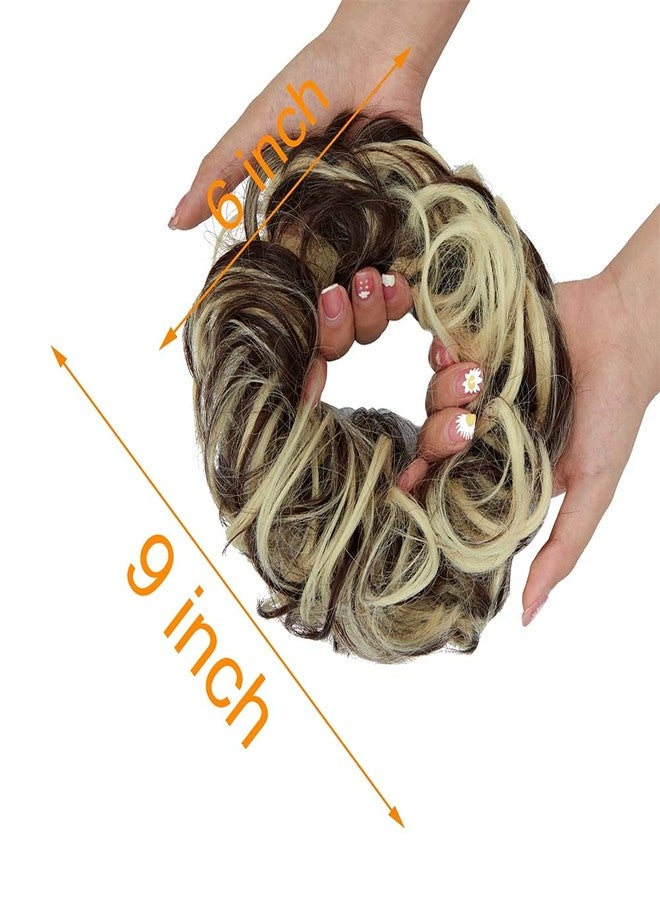 OMGREAT Curly Wavy Synthetic Hair Bun Extension for Women - Updo Hairpiece Scrunchie in Black, Brown & Blonde Mix - Image 2