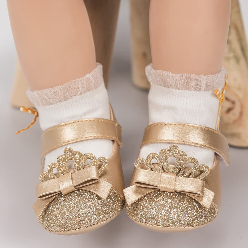 Sawimlgy Baby Girls Mary Jane Sequins Crown Flats PU Leather Wedding Party Princess Ballet Shoe Infant Rubber Sole Prewalker Toddler First Crib Shoes - Image 3