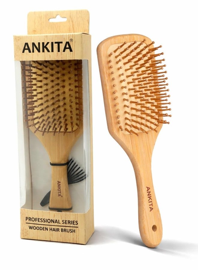 ANKITA® Natural Bamboo Wooden Paddle Hair Brush | Eco-Friendly Detangling Hair Brush with Wooden Bristles | Anti-Frizz & Scalp Massage Comb for Women & Men (A32) - Image 1