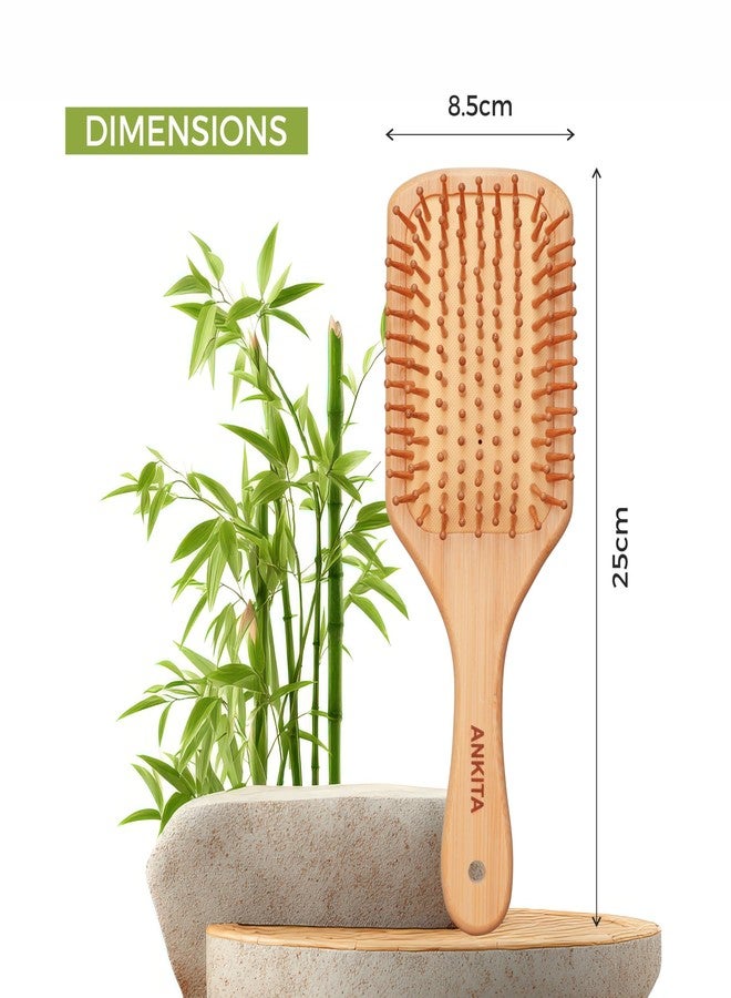 ANKITA® Natural Bamboo Wooden Paddle Hair Brush | Eco-Friendly Detangling Hair Brush with Wooden Bristles | Anti-Frizz & Scalp Massage Comb for Women & Men (A32) - Image 2