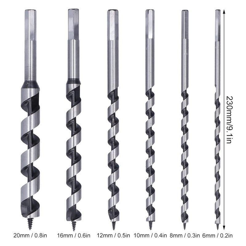 6 Pcs Auger Bit Set, Woodworking Auger Drill Bit Set, High Carbon Steel Wear Auger Bits for Drilling Wood, Industrial Grade Design with Single Flute and Single, - Image 2