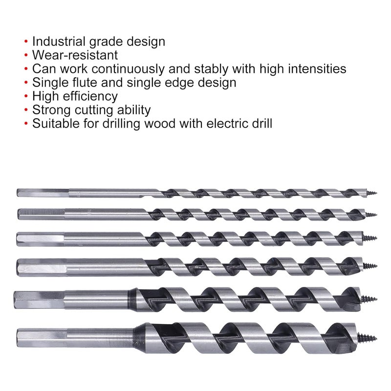 6 Pcs Auger Bit Set, Woodworking Auger Drill Bit Set, High Carbon Steel Wear Auger Bits for Drilling Wood, Industrial Grade Design with Single Flute and Single, - Image 5