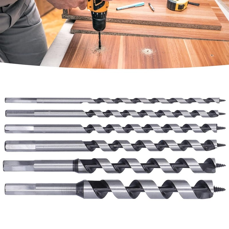6 Pcs Auger Bit Set, Woodworking Auger Drill Bit Set, High Carbon Steel Wear Auger Bits for Drilling Wood, Industrial Grade Design with Single Flute and Single, - Image 4