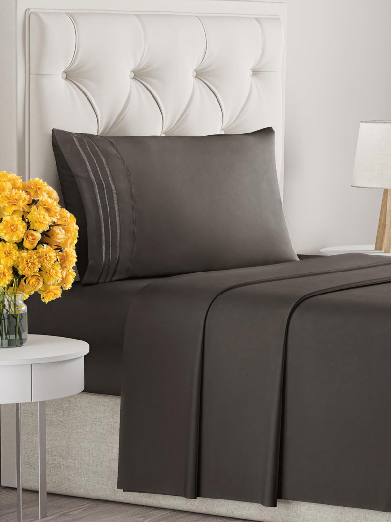 Twin Size 3 Piece Sheet Set - Extra Soft  Breathable & Cooling Sheets - Hotel Luxury Durable Bed Sheets for Women & Men - Deep Pockets  Easy-Fit & Wrinkle-Free Sheets - Cool Brown Oeko-Tex Bed Sheets