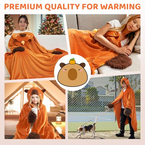 Mewaii Ultimate Softness Capybara Wearable Blanket Hoodie – Expertly Designed for American Body,Full Coverage with Easy Movement,Oversized Warm and Cozy Flannel Blanket,Capybara Gift for Adult - Image 2
