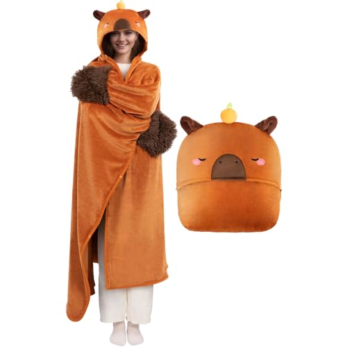 Mewaii Ultimate Softness Capybara Wearable Blanket Hoodie – Expertly Designed for American Body,Full Coverage with Easy Movement,Oversized Warm and Cozy Flannel Blanket,Capybara Gift for Adult - Image 1
