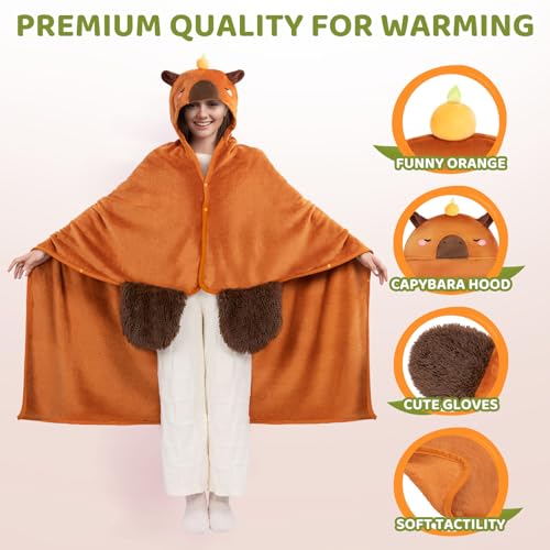 Mewaii Ultimate Softness Capybara Wearable Blanket Hoodie – Expertly Designed for American Body,Full Coverage with Easy Movement,Oversized Warm and Cozy Flannel Blanket,Capybara Gift for Adult - Image 4