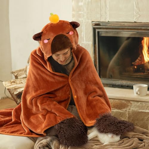 Mewaii Ultimate Softness Capybara Wearable Blanket Hoodie – Expertly Designed for American Body,Full Coverage with Easy Movement,Oversized Warm and Cozy Flannel Blanket,Capybara Gift for Adult - Image 5