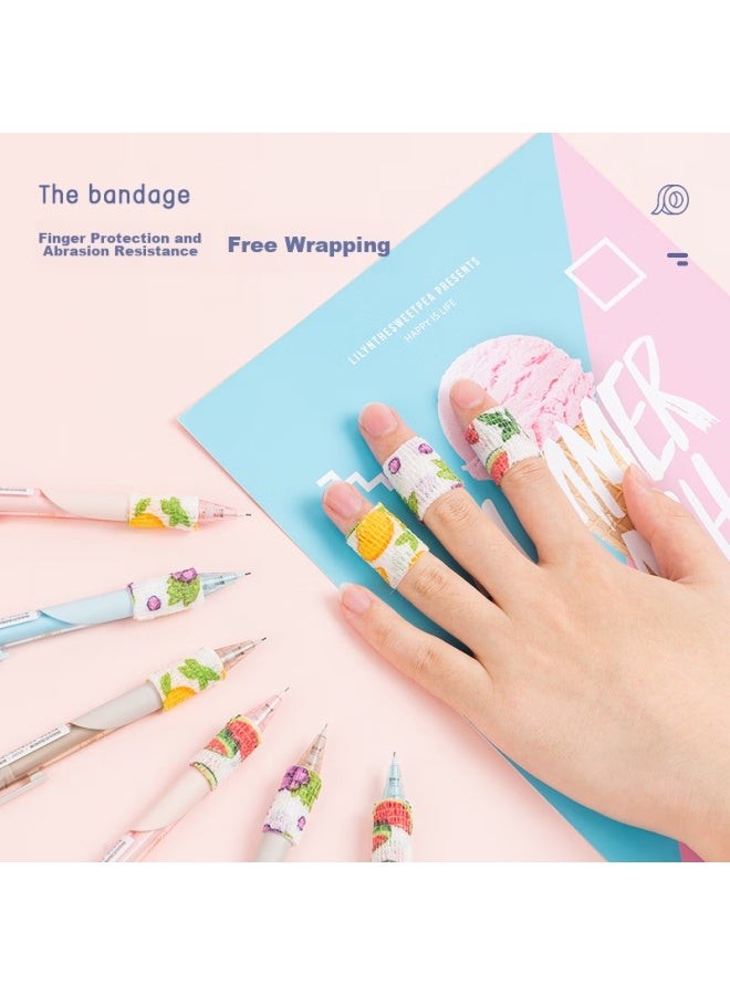 ديلي Deli Student Writing Finger Protector Bandage، ضمادة مرنة لاصقة عديمة الرائحة مضادة للتآكل ومضادة للثفن، واقي مفاصل الأصابع 25mm*4m، نمط فواكه، 3 لفات، ألوان مختلطة Jf661 - Image 2