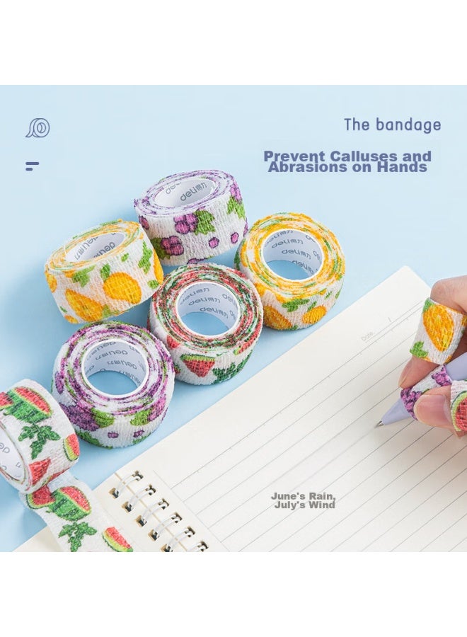ديلي Deli Student Writing Finger Protector Bandage، ضمادة مرنة لاصقة عديمة الرائحة مضادة للتآكل ومضادة للثفن، واقي مفاصل الأصابع 25mm*4m، نمط فواكه، 3 لفات، ألوان مختلطة Jf661 - Image 5