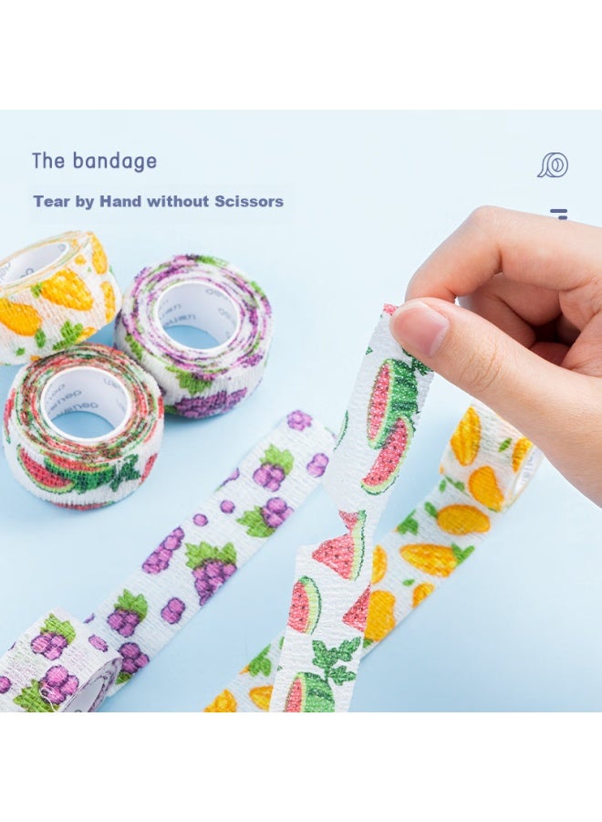 ديلي Deli Student Writing Finger Protector Bandage، ضمادة مرنة لاصقة عديمة الرائحة مضادة للتآكل ومضادة للثفن، واقي مفاصل الأصابع 25mm*4m، نمط فواكه، 3 لفات، ألوان مختلطة Jf661 - Image 3