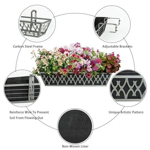 Karlliu 2 Pack 24 Inch Window Boxes Planters Railing Planter Box with Adjustable Brackets & Non-Woven Fabric Plant Grow Bags Deck Railing Planter Boxes Balcony Hanging Flower Box for Outdoor Plants - Image 4
