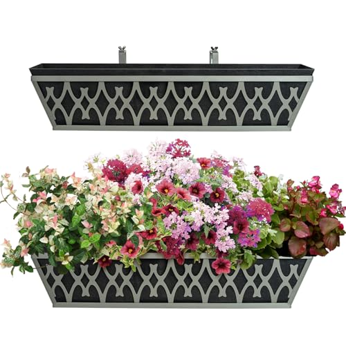 Karlliu 2 Pack 24 Inch Window Boxes Planters Railing Planter Box with Adjustable Brackets & Non-Woven Fabric Plant Grow Bags Deck Railing Planter Boxes Balcony Hanging Flower Box for Outdoor Plants - Image 2