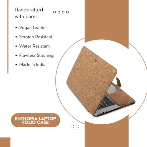 ENTHOPIA 13 to 14 Inches Folio Laptop Case Cover Vegan Leather Compatible for MacBook, Lenovo, Hp, Dell &Other Notebooks - Colourful Cork - Image 3