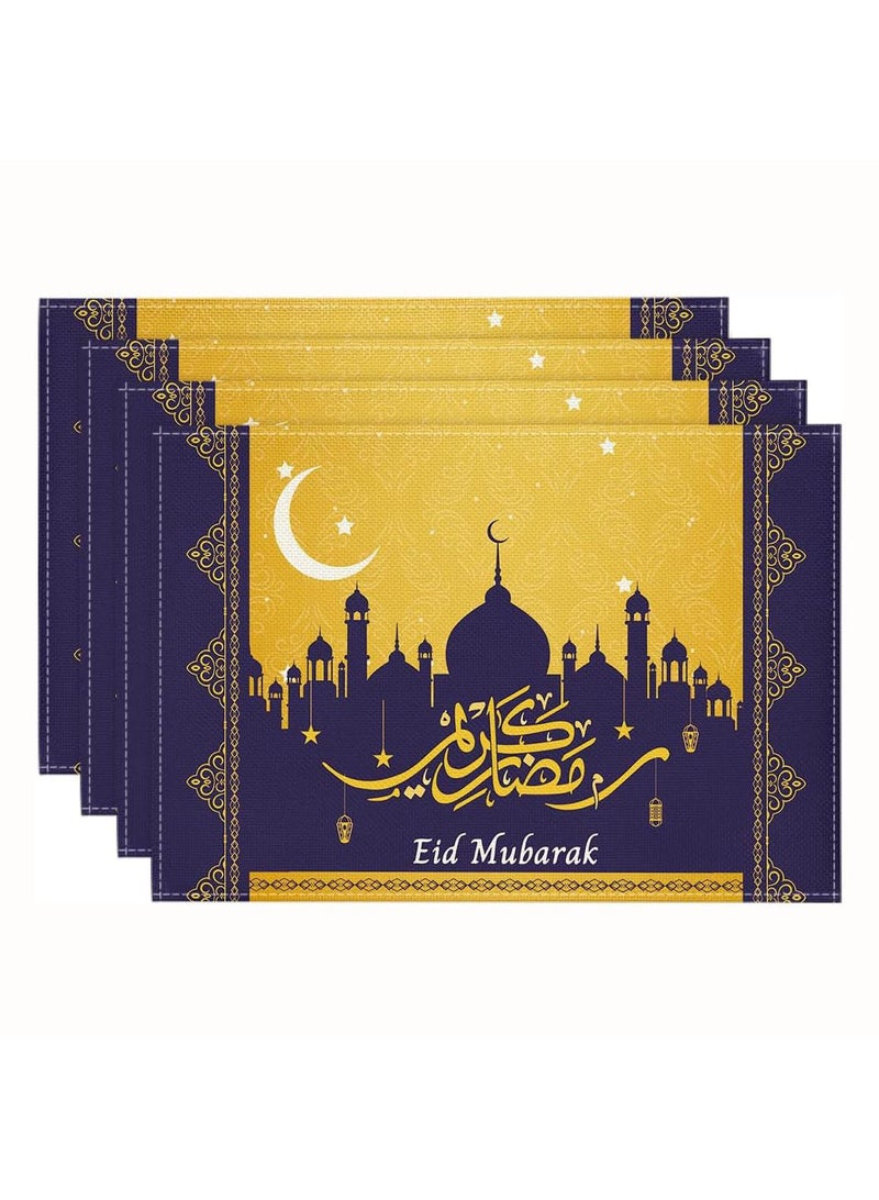 general 1 PCS Eid Mubarak Table Flag + 4 PCS Table Placemats Ramadan Kareem Table Decorations Star Moon Lantern Ramadan Decor Sets For Dining Supply - Image 4