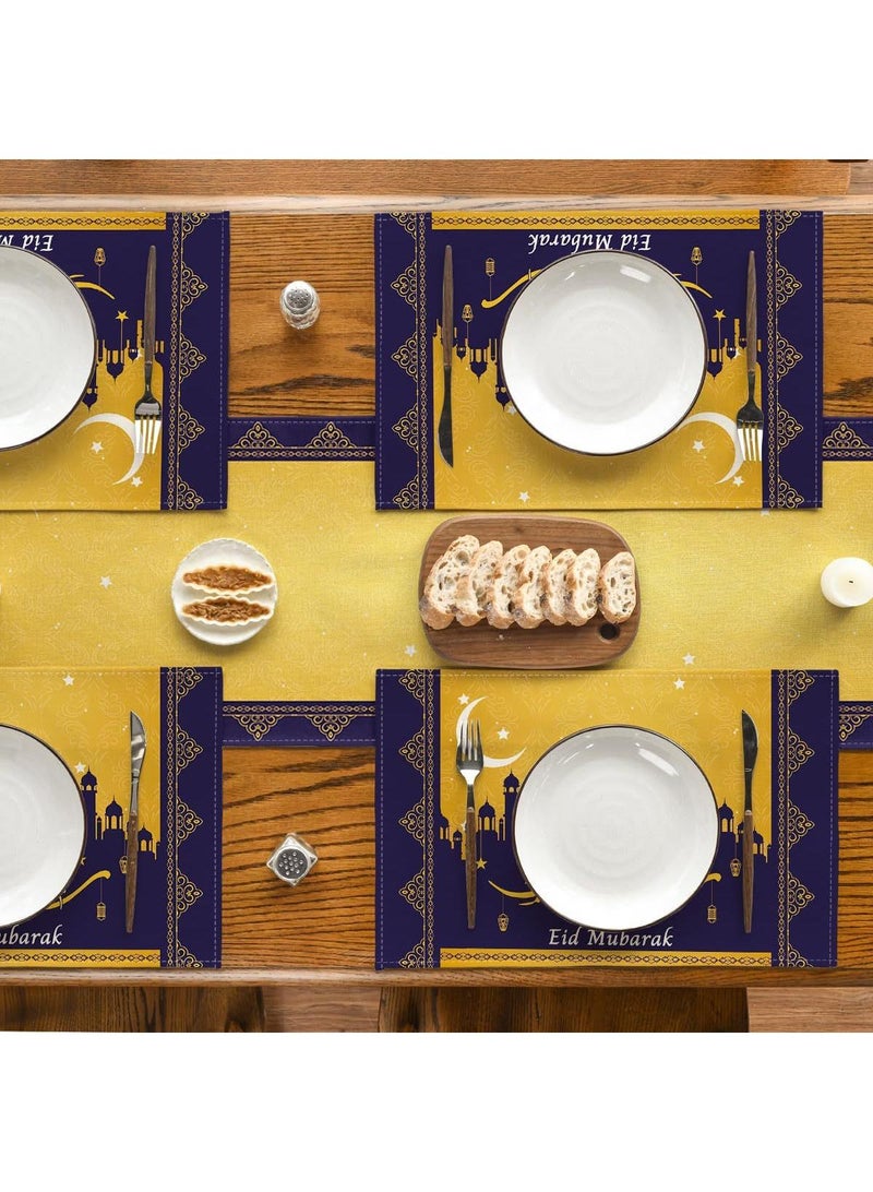 general 1 PCS Eid Mubarak Table Flag + 4 PCS Table Placemats Ramadan Kareem Table Decorations Star Moon Lantern Ramadan Decor Sets For Dining Supply - Image 3
