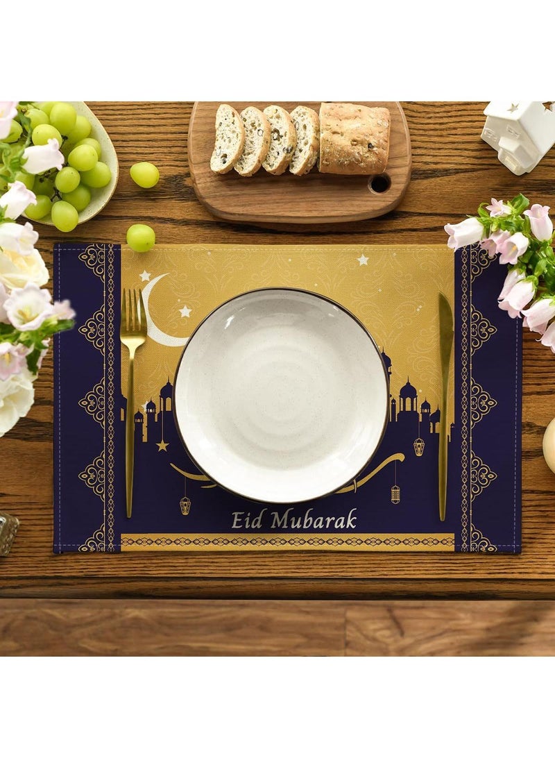 general 1 PCS Eid Mubarak Table Flag + 4 PCS Table Placemats Ramadan Kareem Table Decorations Star Moon Lantern Ramadan Decor Sets For Dining Supply - Image 5