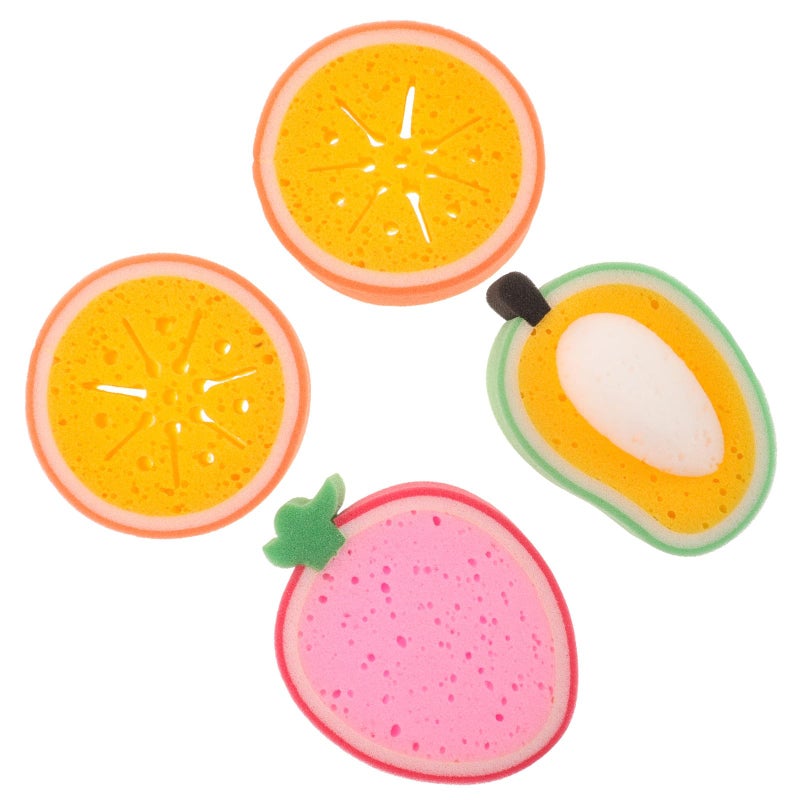 4Pcs Cartoon Fruit Shaped Kitchen Sponges Set Orange Strawberry Mango Thick Multi Function Cleaning - Image 2