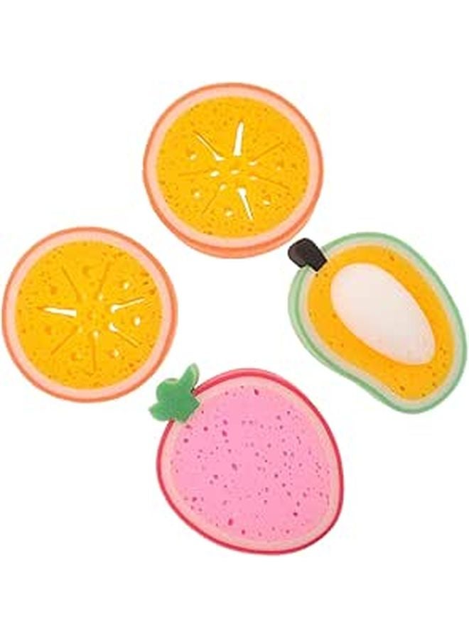 4Pcs Cartoon Fruit Shaped Kitchen Sponges Set Orange Strawberry Mango Thick Multi Function Cleaning - Image 1