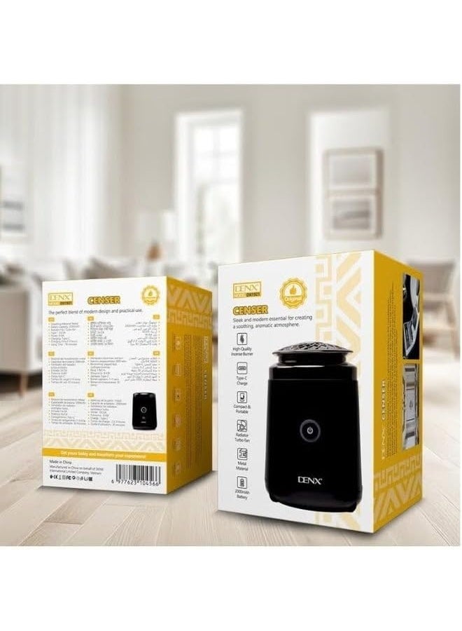 DENX DX1921 Electronic Portable Incense Burner with Built-in Fan, USB-C Fast Charging, 2000mAh Rechargeable Battery, Modern Bakhoor Censer for Home, Office & Car - Image 5