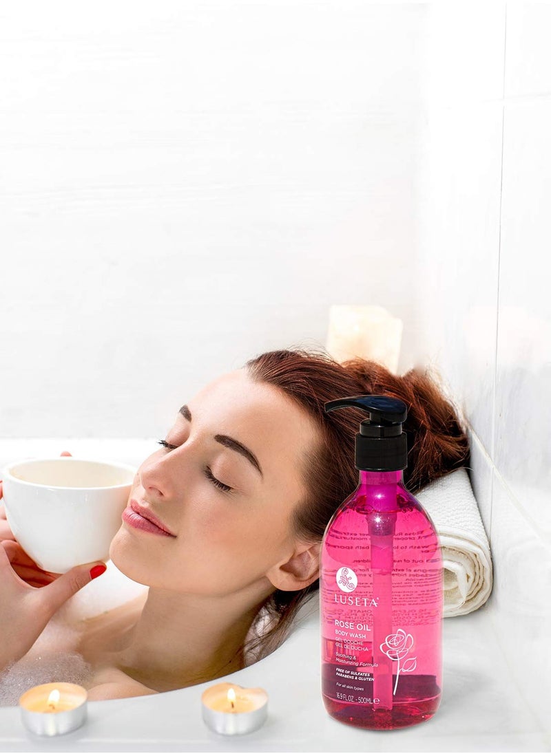 Luseta Luseta Rose Oil Body Wash for Dry Skin Women 16.9oz, Women Body Wash Smell Good Hydrating Shower Gel for Nourishing Essential Body Care, Sulfate & Paraben Free,Shower Gel for Women/Men  - Image 4