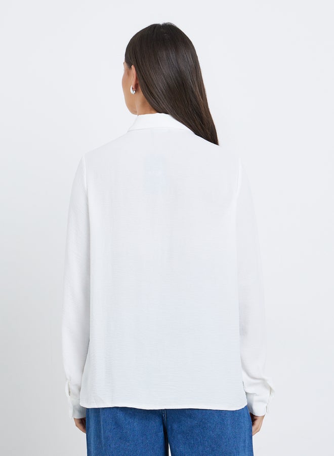 ستايلي قميص نسائي أبيض سادة بياقة - Image 5