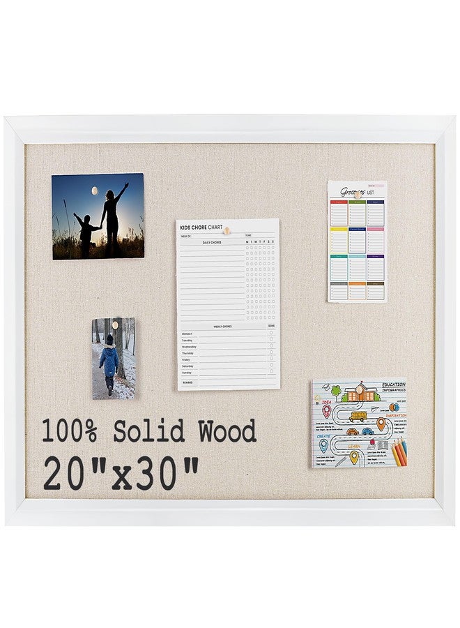 Acovy Bulletin Board Cork Board with Linen, 100% Wood Framed 30" x 20" Bulletin Board Decorations, Pin Boards for Walls, Wall Mounted Fabric Picture Board with 10 Pushpins for School, Home & Office, White - Image 1