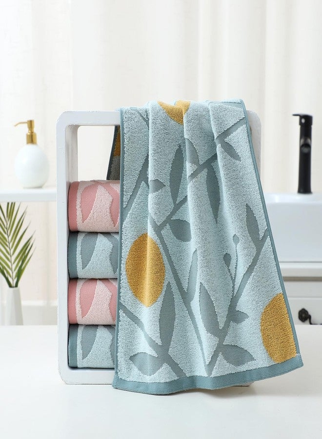 Pidada Hand Towels Set of 2 Floral Pattern 100% Cotton Absorbent Soft Decorative Towel for Bathroom (Aqua Blue) - Image 2