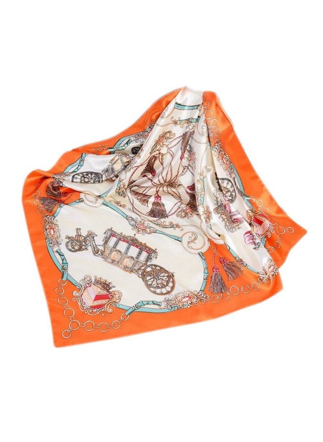YOUR SMILE - Silk Feeling Scarf Women'S Fashion Pattern Orange Carriage Large Square Satin Headscarf (305) - Image 1