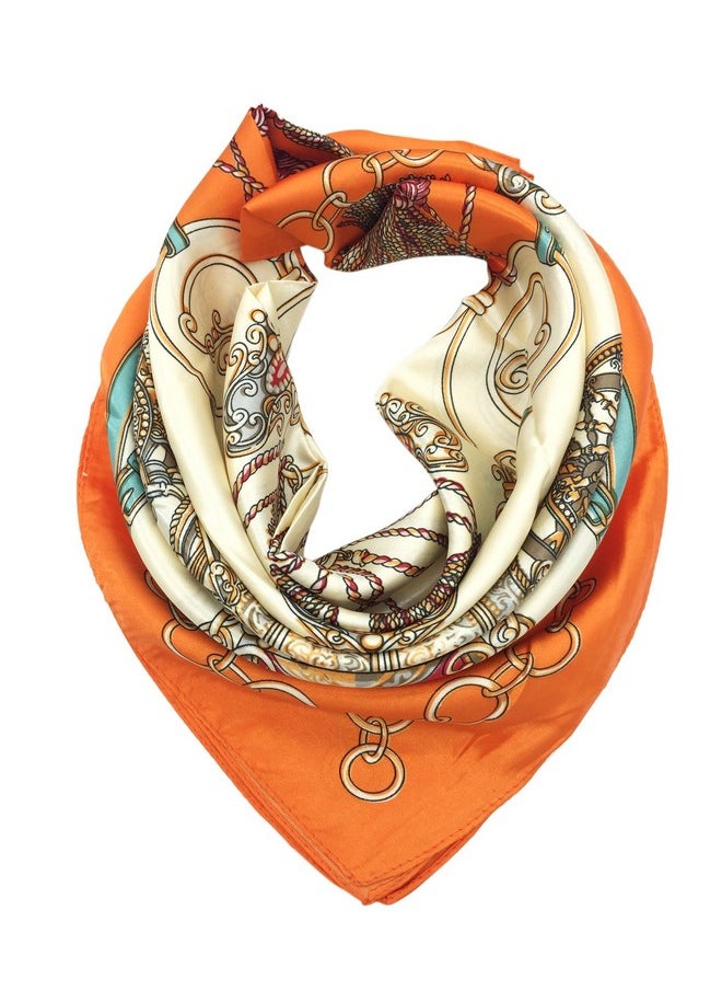 YOUR SMILE - Silk Feeling Scarf Women'S Fashion Pattern Orange Carriage Large Square Satin Headscarf (305) - Image 1