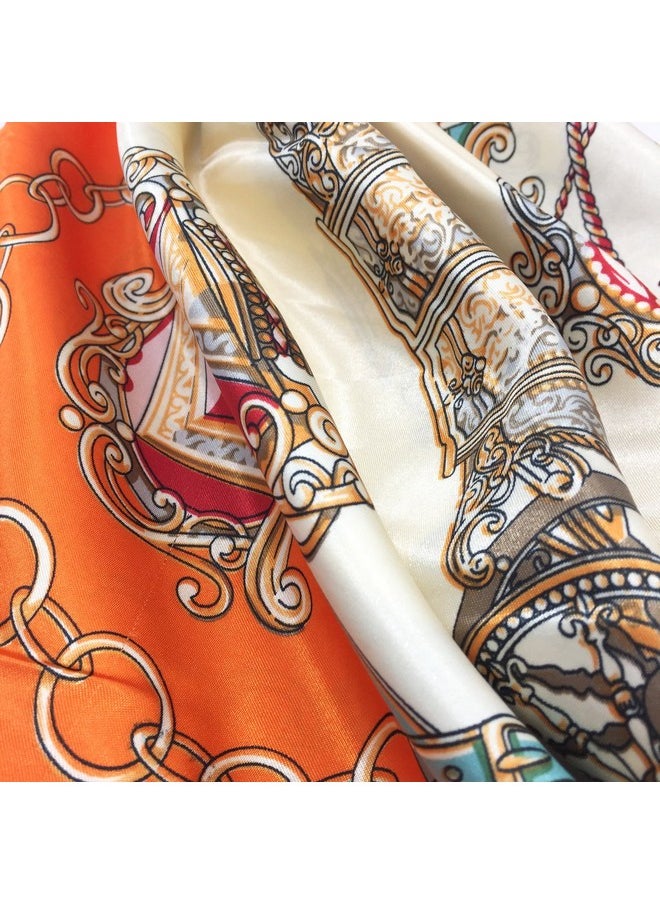YOUR SMILE - Silk Feeling Scarf Women'S Fashion Pattern Orange Carriage Large Square Satin Headscarf (305) - Image 1