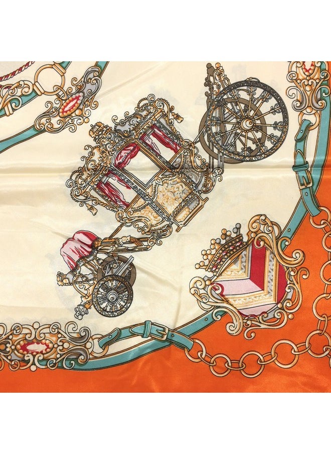 YOUR SMILE - Silk Feeling Scarf Women'S Fashion Pattern Orange Carriage Large Square Satin Headscarf (305) - Image 1