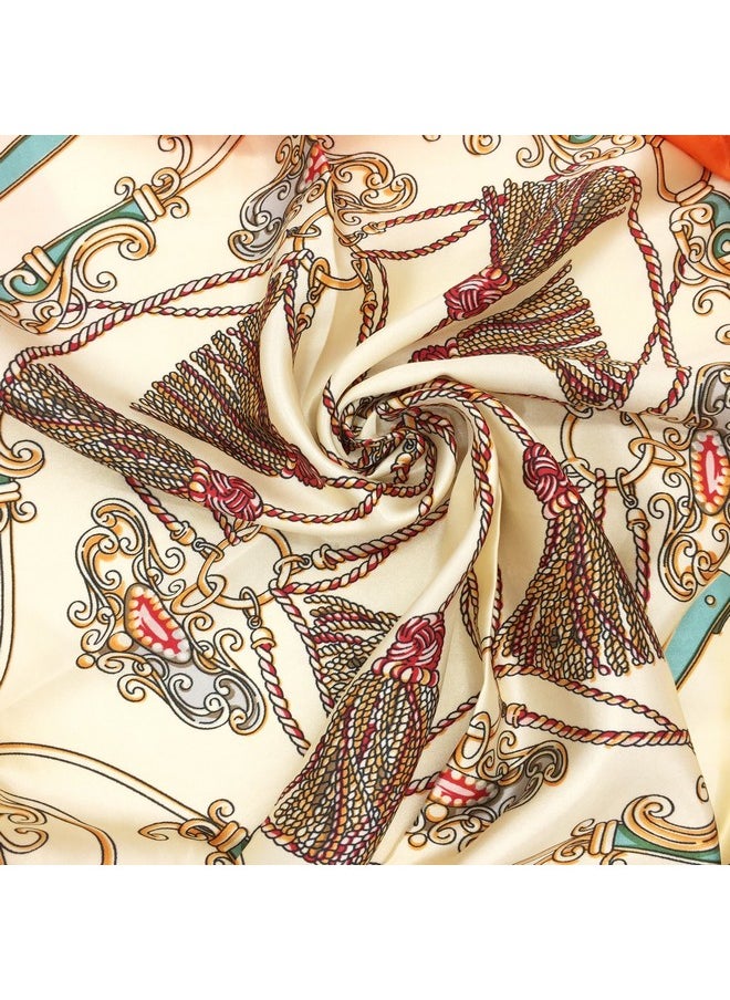 YOUR SMILE - Silk Feeling Scarf Women'S Fashion Pattern Orange Carriage Large Square Satin Headscarf (305) - Image 1