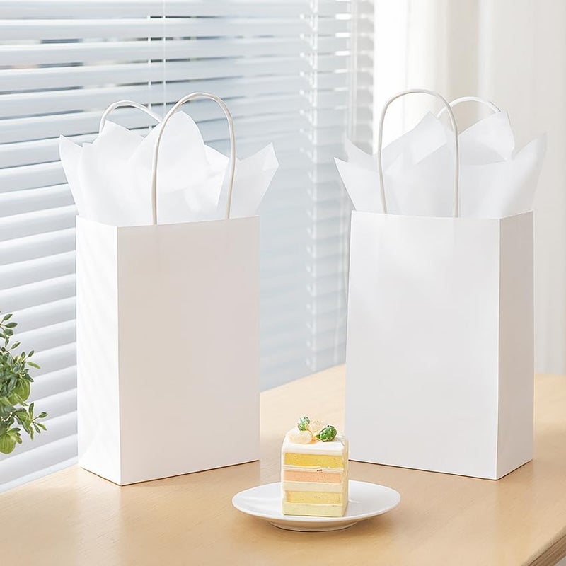 SUNCOLOR White Gift Bags, 24 Pack Small Kraft Paper Bags, 7.9 x 5.12 x 3.15 Inches, with Handles for Party Favors, Retail, Wedding, Valentine's Day, Birthday Treats - Image 4