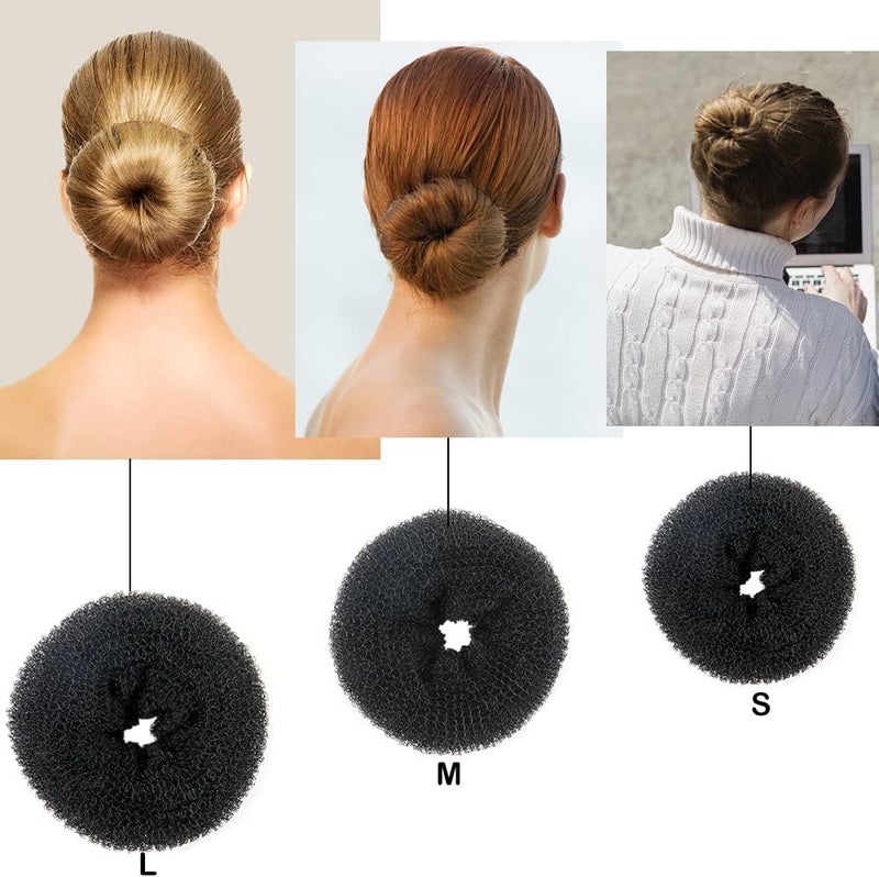 Sky Shine Donut Bun Maker Set – 3 Pcs Soft & Durable Ring Hair Bun Makers (Small, Medium, Large), Lightweight No-Damage Hair Styling Tools for Women Girls, Easy Perfect Buns for All Hair Types – Black - Image 3