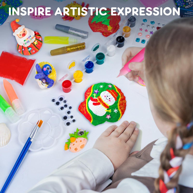 EPUMP Sea Shell Painting Kit - Arts and Crafts Easter Gifts for for Kids, Glow in The Dark Craft Paint Kits Art Supplies Activity Toys Birthday Gift for Boys Girls Age 6 7 8 9 10 11 12+ Years Old - Image 2