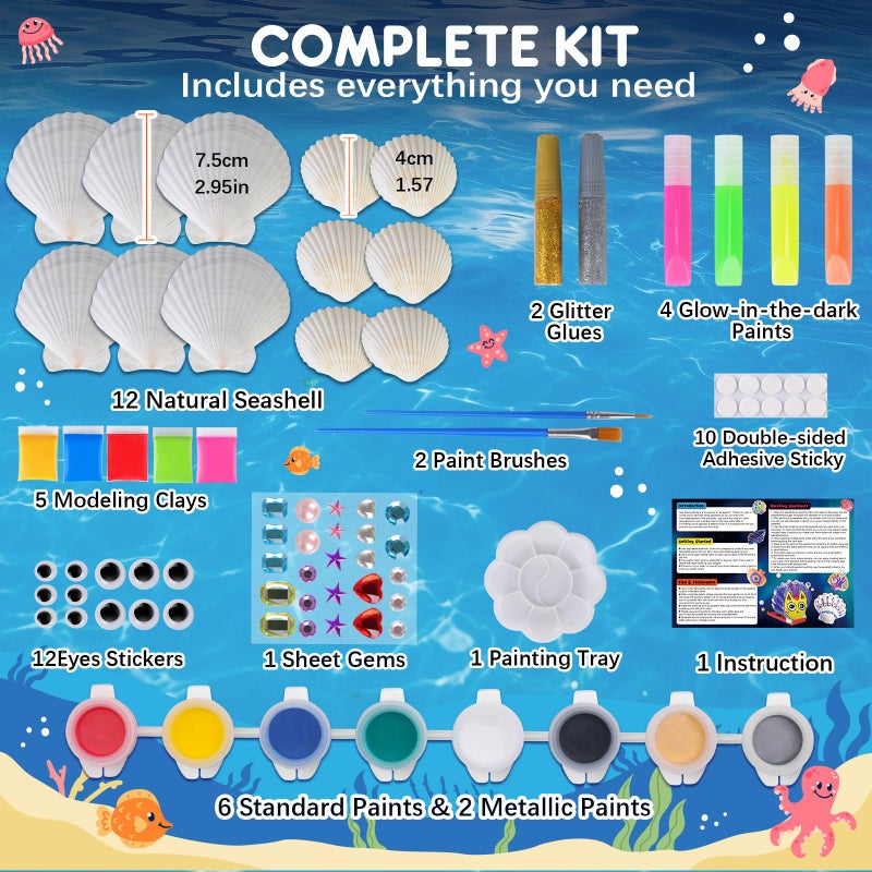 EPUMP Sea Shell Painting Kit - Arts and Crafts Easter Gifts for for Kids, Glow in The Dark Craft Paint Kits Art Supplies Activity Toys Birthday Gift for Boys Girls Age 6 7 8 9 10 11 12+ Years Old - Image 5