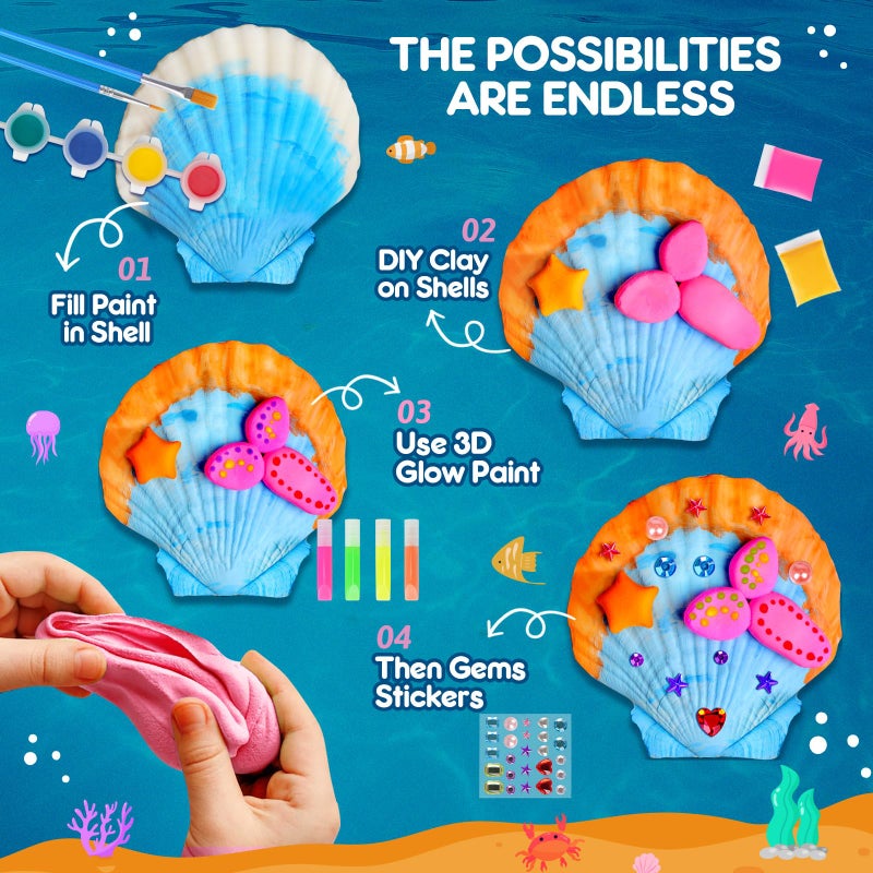 EPUMP Sea Shell Painting Kit - Arts and Crafts Easter Gifts for for Kids, Glow in The Dark Craft Paint Kits Art Supplies Activity Toys Birthday Gift for Boys Girls Age 6 7 8 9 10 11 12+ Years Old - Image 3